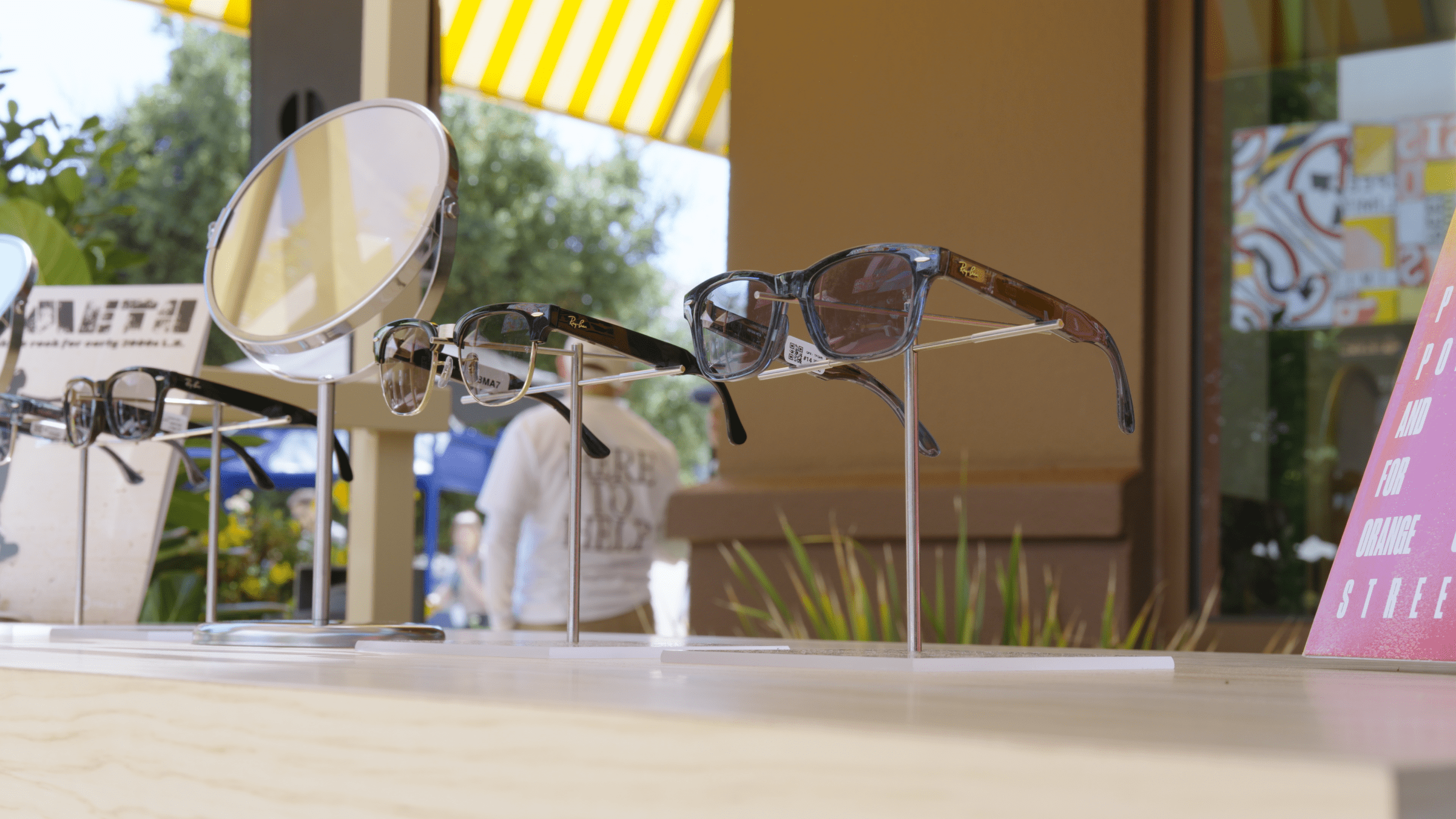 There are multiple combinations of colors and lenses across two styles for the audio-only glasses. Clubmaster is in the middle here, sandwiched between two Burbanks.